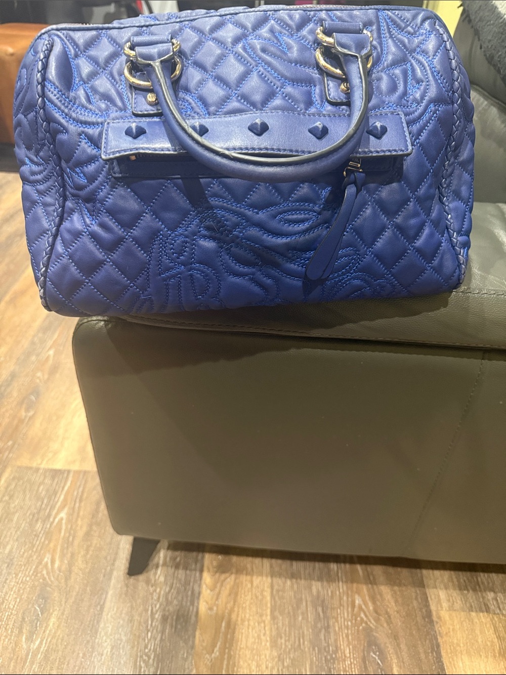 Helena Quilted Royal Blue Satchel with Gold Hardware